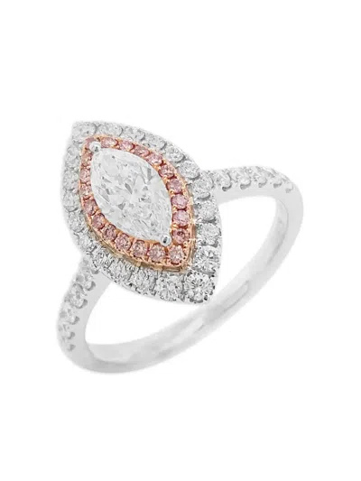 Hyt Jewelry 18k White And Rose Gold Diamond Ring In Silver