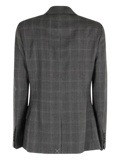 Aspesi Check-pattern Blazer In Gray