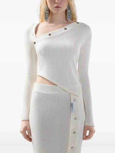 Gcds Long-sleeved Ribbed Top With Snap Buttons In Multi