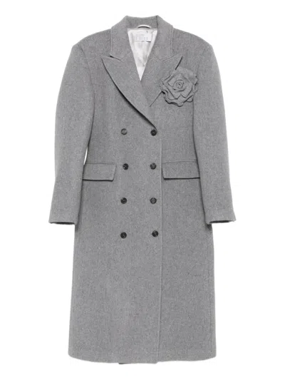 Giuseppe Di Morabito Flower-appliqué Double-breasted Coat In Gray