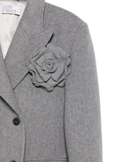 Giuseppe Di Morabito Flower-appliqué Double-breasted Coat In Gray