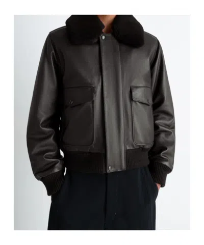 Lemaire Shearling-trimmed Leather Blouson Jacket In Brown