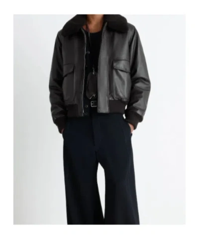 Lemaire Shearling-trimmed Leather Blouson Jacket In Brown