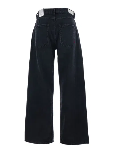 Icon Denim Bea Black Jeans With Wide Leg And Logo Patch On The Rear In Denim Woman In Black