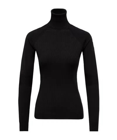 Moncler Wool Blend Polo Neck Jumper In Black