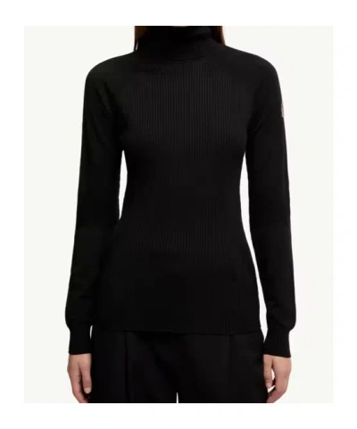 Moncler Wool Blend Polo Neck Jumper In Black