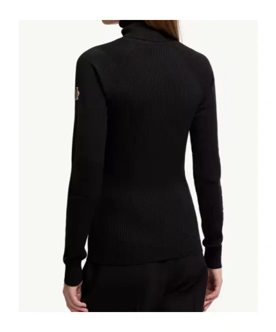 Moncler Wool Blend Polo Neck Jumper In Black