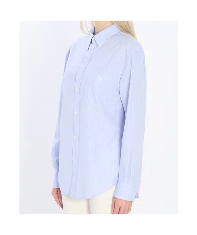 Celine Women Wide-sleeved Cotton Poplin Shirt With Stripes In Blue