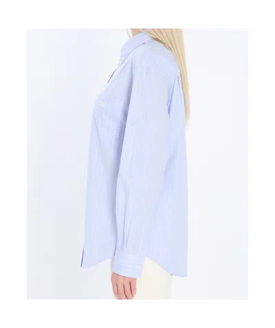 Celine Women Wide-sleeved Cotton Poplin Shirt With Stripes In Blue