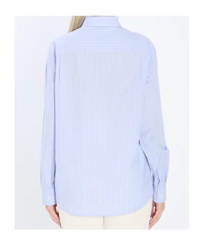 Celine Women Wide-sleeved Cotton Poplin Shirt With Stripes In Blue