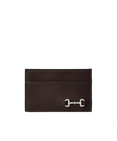 Gucci Men Black Card Holder With Horsebit On The Front In Leather Man In Black