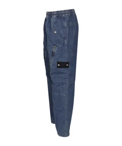 Stone Island Blue Cargo Pants With Cargo Pockets And Logo Patch On The Side In Tech Fabric Man In Blue
