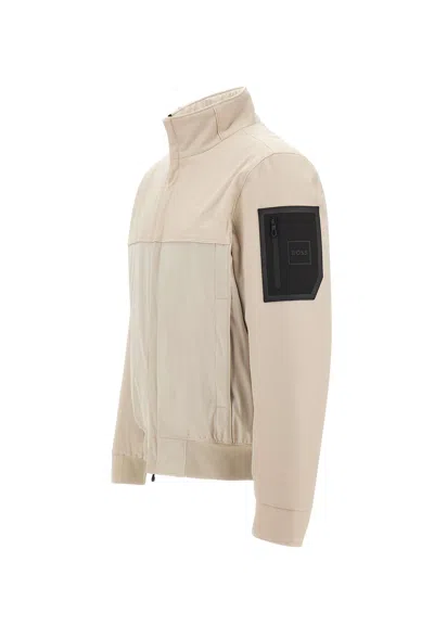 Hugo Boss Men Off White Zip-up Jacket, M Luxury Jackets For Men Darveys In Neutral