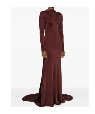 David Koma Floor-length Draped Long Sleeve Dress In Burgundy
