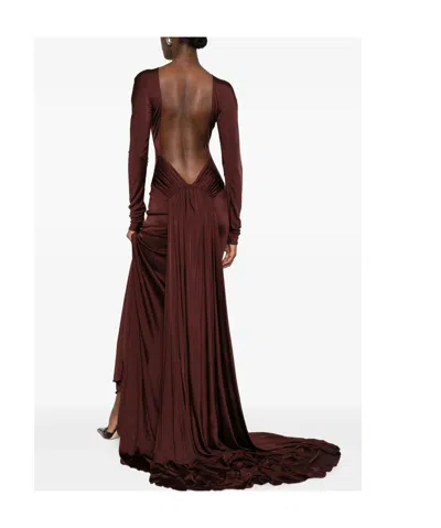 David Koma Floor-length Draped Long Sleeve Dress In Burgundy