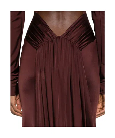 David Koma Floor-length Draped Long Sleeve Dress In Burgundy