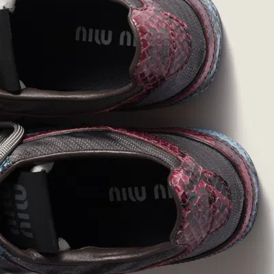 Miu Miu Gymnasium Technical Fabric And Python-print Ayers Leather Sneakers In Multi