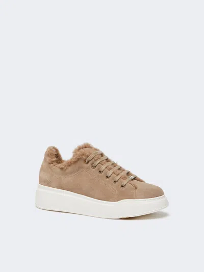 Max Mara Sneakers In Suede, And Alpaca And Cashmere Teddy Fabric In White