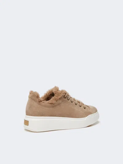 Max Mara Sneakers In Suede, And Alpaca And Cashmere Teddy Fabric In White