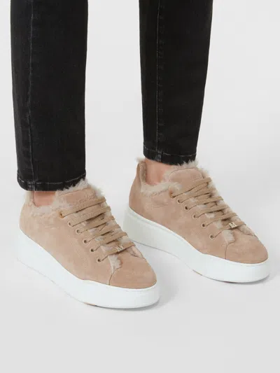 Max Mara Sneakers In Suede, And Alpaca And Cashmere Teddy Fabric In White