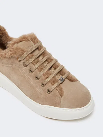 Max Mara Sneakers In Suede, And Alpaca And Cashmere Teddy Fabric In White