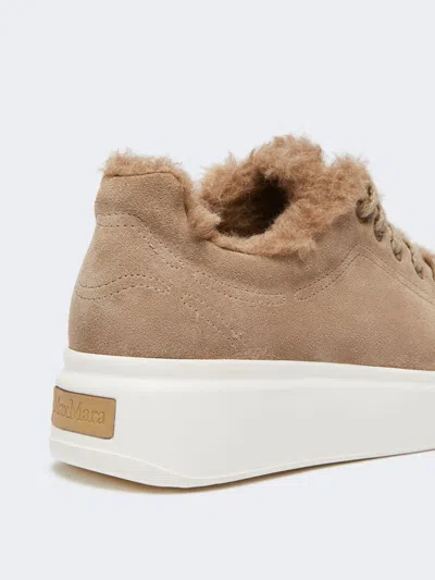 Max Mara Sneakers In Suede, And Alpaca And Cashmere Teddy Fabric In White