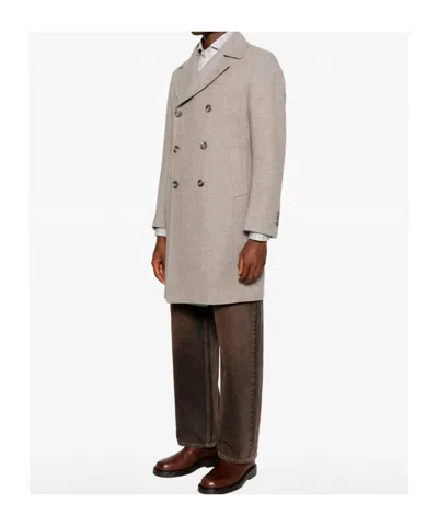 Tagliatore Double-breasted Wool Coat In Brown