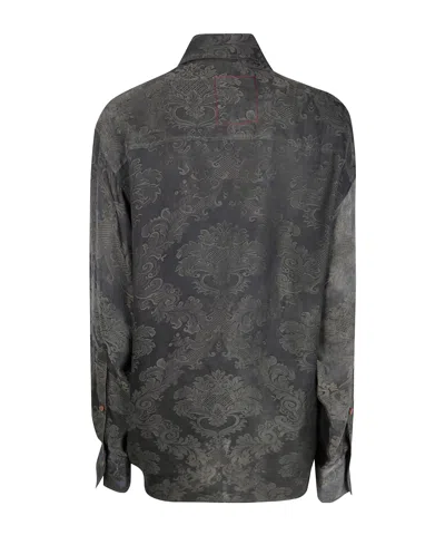 Uma Wang Long Sleeve Tie Front Patterned Top In Green