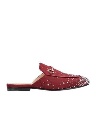 Gucci Crystal Horsebit Princetown Mules In Red