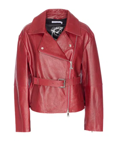Patrizia Pepe Red Leather Jacket With Frontal Zip Closure In Red
