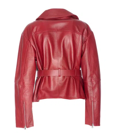 Patrizia Pepe Red Leather Jacket With Frontal Zip Closure In Red