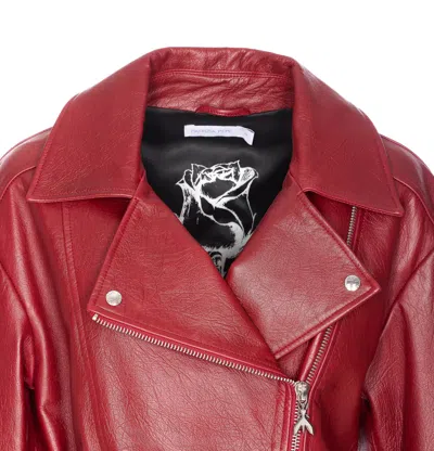 Patrizia Pepe Red Leather Jacket With Frontal Zip Closure In Red