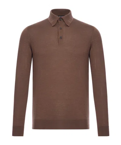 Zegna Long Sleeve Turtleneck Polo Knitwear In Brown