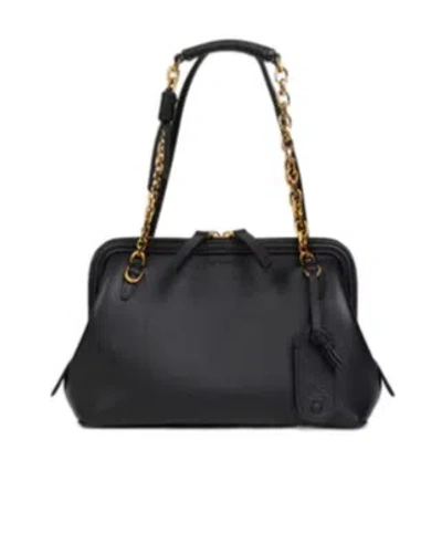 Etro Black Shoulder Bag With Chain-link Shoulder Strap And Tag With Embossed Logo On The Front In Leather In Black