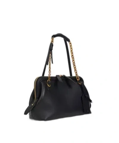 Etro Black Shoulder Bag With Chain-link Shoulder Strap And Tag With Embossed Logo On The Front In Leather In Black