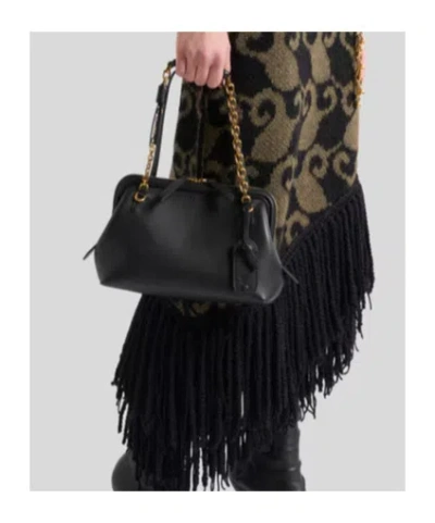 Etro Black Shoulder Bag With Chain-link Shoulder Strap And Tag With Embossed Logo On The Front In Leather In Black