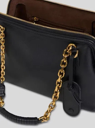 Etro Black Shoulder Bag With Chain-link Shoulder Strap And Tag With Embossed Logo On The Front In Leather In Black
