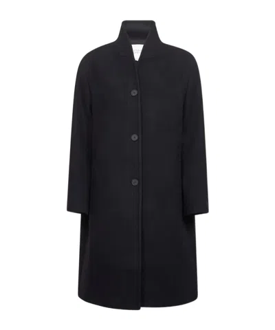 Studio Nicholson Long Coat With Structured Shoulders And Pockets In Blue