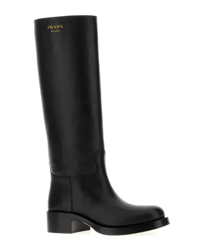 Prada Knee-high Leather Block Heel Boots In Multi