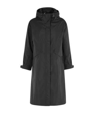 Seventy Minimalist Long Black Jacket With Hood In Black