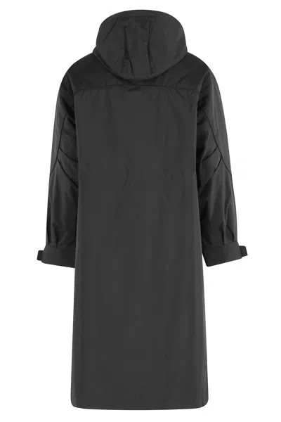 Seventy Minimalist Long Black Jacket With Hood In Black