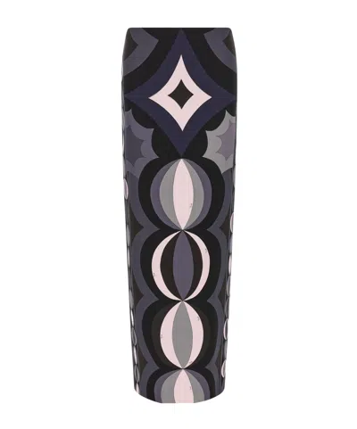 Pucci Printed Stretch-scuba Maxi Skirt In Blue