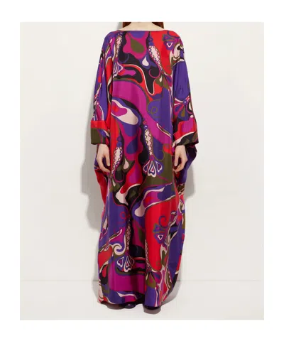 Pucci Orchidee Print Long Silk Kaftan In Multi