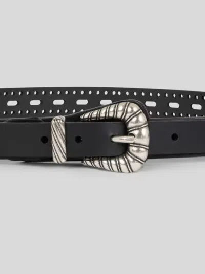 Etro Leather Belt With Openwork In Black