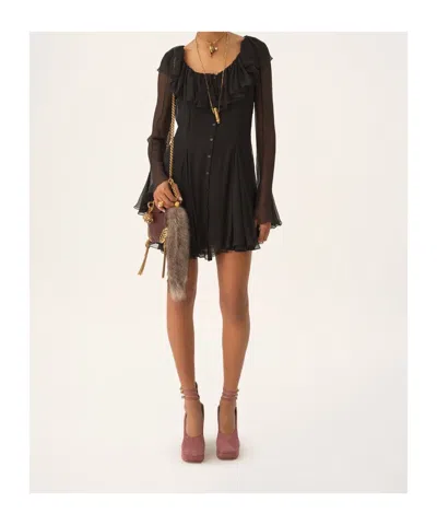 Chloé Chloè Flared Mini Dress In Silk Muslin In Black
