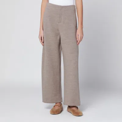 Max Mara Beige Wool-cotton Blend Trousers In Gray