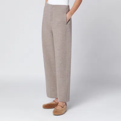 Max Mara Beige Wool-cotton Blend Trousers In Gray