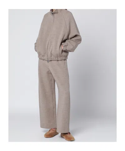 Max Mara Beige Wool-cotton Blend Trousers In Gray