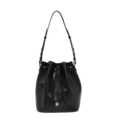 Bally Leather Drawstring Bucket Bag In Black