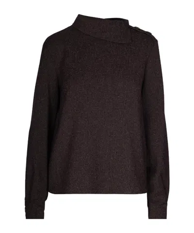 Patrizia Pepe Structured High-collar Top With Decorative Button Detail In Black